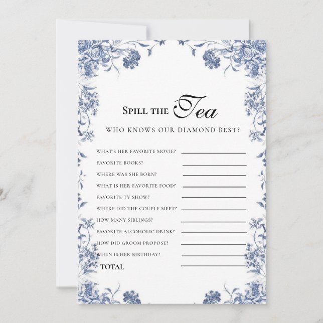  azul presupuesto Bridgerton Bridal Shower Game Einladung (Vorderseite)