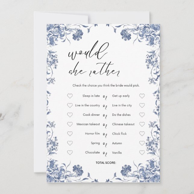  azul presupuesto Bridgerton Bridal Shower Game Einladung (Vorderseite)