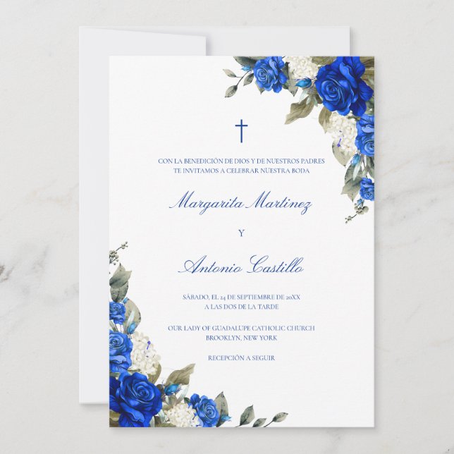 Azul Real Invitacion de Boda Cristiana Wedding Einladung (Vorderseite)
