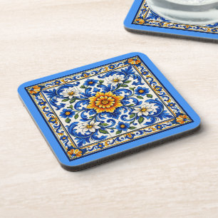 Azul Solara — Grand Floral Azulejo  Getränkeuntersetzer