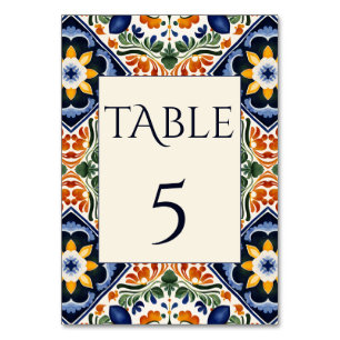Azulejo-blaue Talavera-Mexikanische Vintage-Hochze Tischnummer
