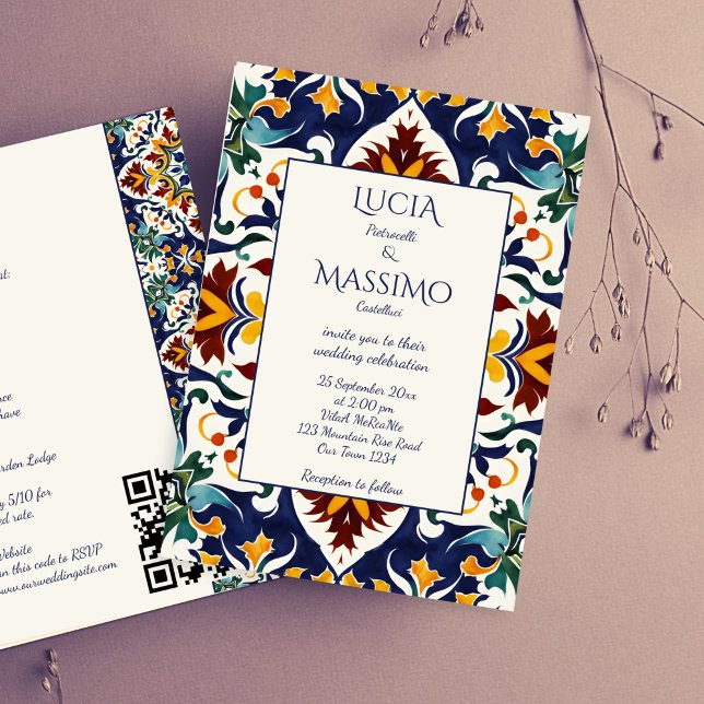 Azulejo blauer portugiesischer Mittelmeerraum Einladung (Azulejo blue Portuguese Mediterranean Talavera tiles all in one wedding Invitation editable template)