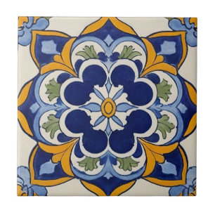 Azulejo-Blaugelbe und grüne Mosaike Vintag Fliese