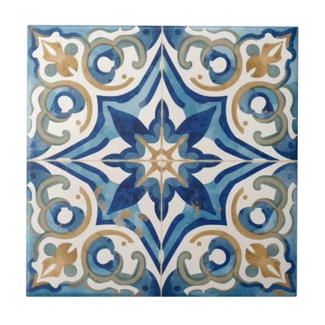 Azulejo blue and beige mosaic vintage bulk fliese (Vorderseite)