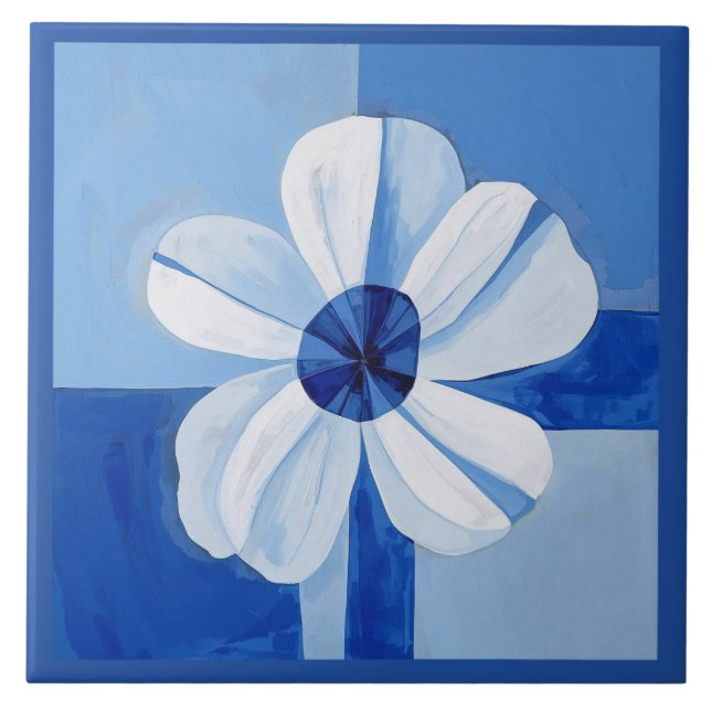 Azulejo Blue Minimalistisch Blume Floral Fliese (Vorderseite)