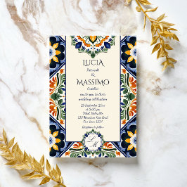 Azulejo blue Talavera Vintage mexikanische Hochzei Einladung