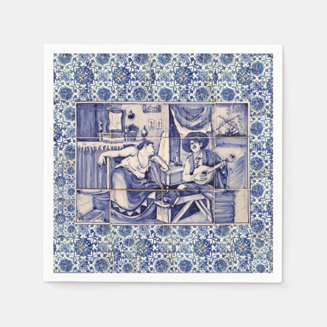 Azulejo Blue Tile Cocktail Napkins Serviette (Vorderseite)