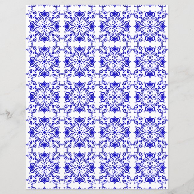 Azulejo Blue White Pattern A01 Scrapbook Paper (Vorderseite)