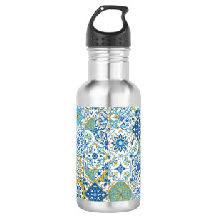 Azulejo-Fliesen in Blau und Gelb Edelstahlflasche