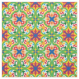 Azulejo, grün, gelb und rot stoff