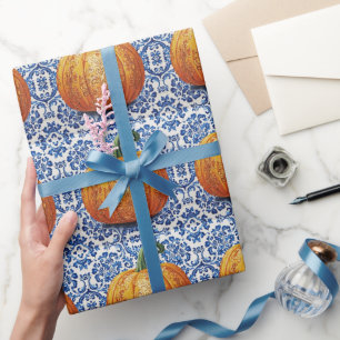 Azulejo-Kürbis orange Mosaik Vintage-Bulk Geschenkpapier