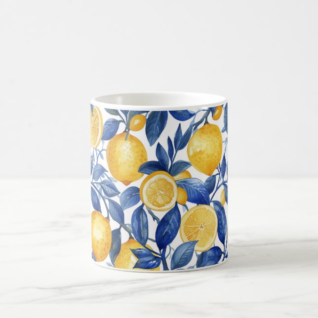 Azulejo Lemons Blue Blätter #1 Kaffeetasse (Mittel)