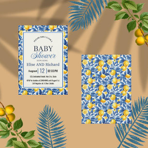 Azulejo Lemons Blue Blätter Botanical Baby Shower Einladung