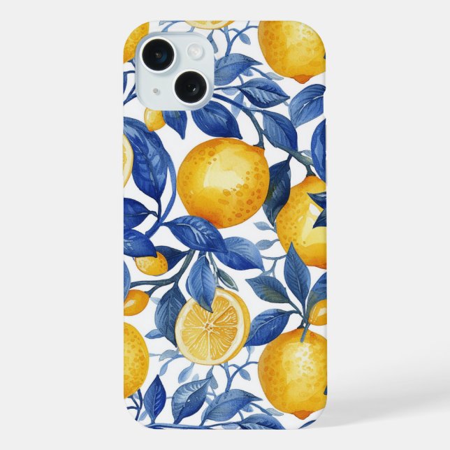 Azulejo Lemons Blue Blätter iPhone Hülle (Rückseite)