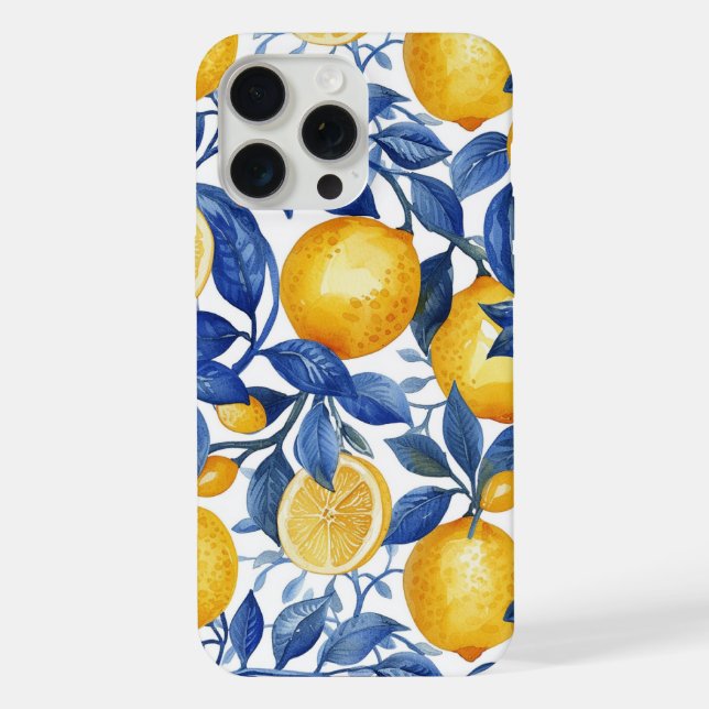 Azulejo Lemons Blue Blätter iPhone Hülle (Rückseite)