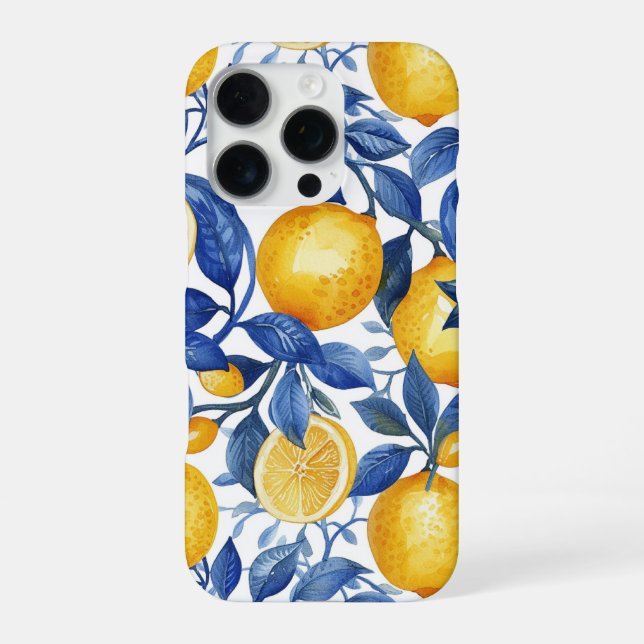 Azulejo Lemons Blue Blätter iPhone Hülle (Rückseite)
