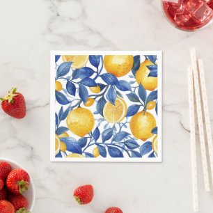 Azulejo Lemons Blue Blätter Pattern Serviette
