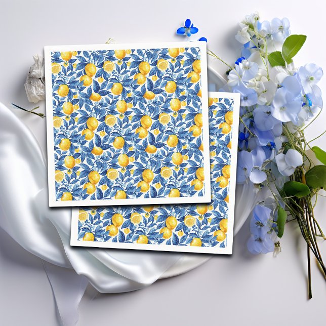 Azulejo Lemons Blue Blätter Serviette (Von Creator hochgeladen)