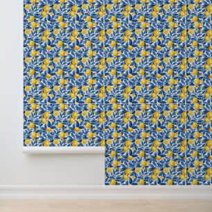 Azulejo Lemons Blue Blätter Tapete