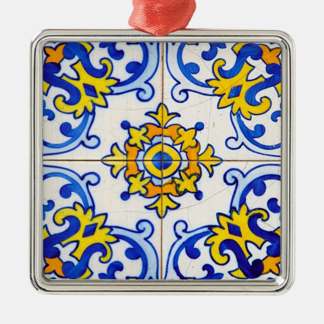 Azulejo Panel Tiles Silbernes Ornament (Vorne)
