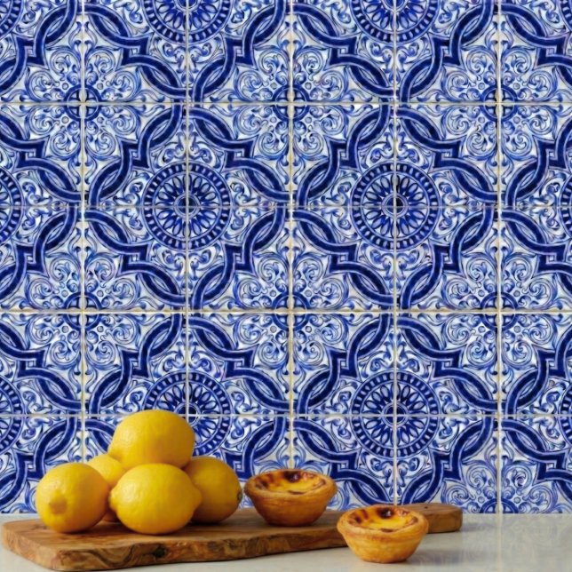 Azulejo Pattern Fliese (A vintage azulejo blue + white tile pattern to add brightness, personality + elegance to your space.)