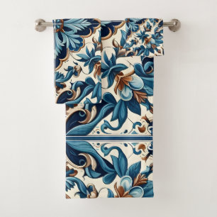 Azulejo Porcelain Blaues Fliesenmuster Badhandtuch Set