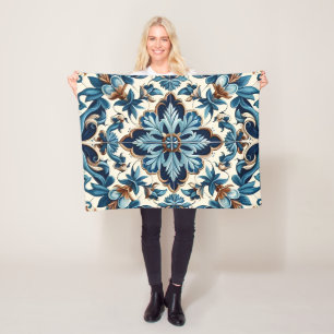 Azulejo Porcelain Blaues Fliesenmuster Fleecedecke