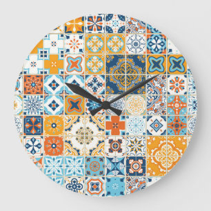 Azulejo Portugiesische Fliesen: Mehrfarbige Vintag Große Wanduhr