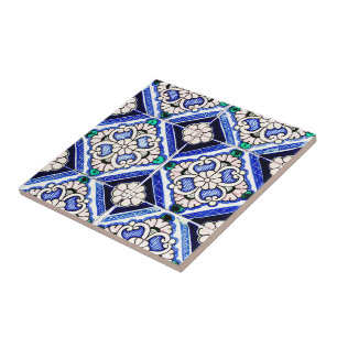 Azulejo-Spanische Musterfliesen Marineblau Weiß Fliese