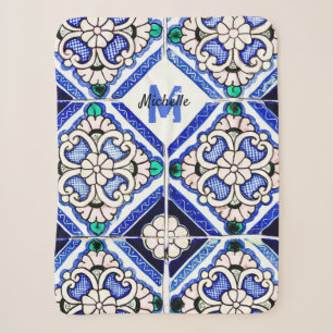 Azulejo Spanische Musterfliesen Navy Weiß Monogram Sherpadecke