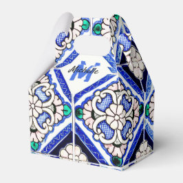 Azulejo Spanish Pattern Tiles Navy White Monogram Geschenkschachtel