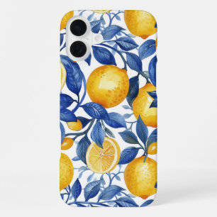 Azulejo Zitronen Blaue Blätter iPhone 16 Plus Hülle
