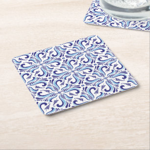 Azulejos Blaue Blumengestaltung Rechteckiger Pappuntersetzer