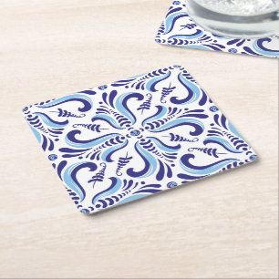 Azulejos Blaues Blumenmuster Rechteckiger Pappuntersetzer