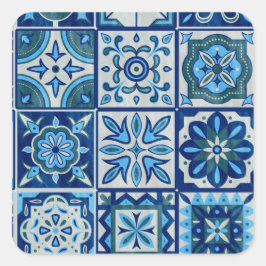 Azulejos Blue Portugal Muster Quadratischer Aufkleber