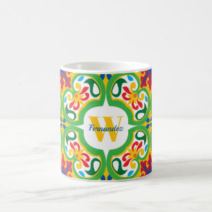 💛🧡💚 Azulejos, dekoratives Muster, personalisier Kaffeetasse