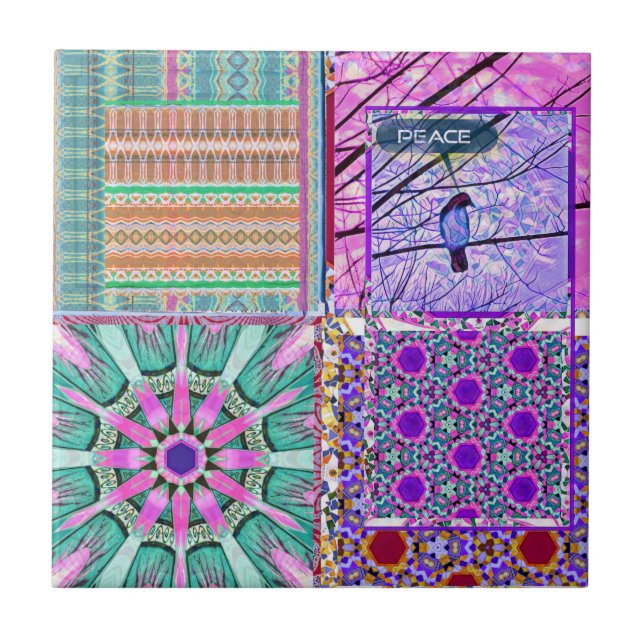 Azulejos Geometric Tiles with Bird of Peace Fliese (Vorderseite)