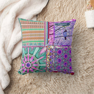 Azulejos Geometric Tiles with Bird of Peace Kissen