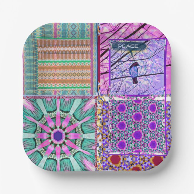 Azulejos Geometric Tiles with Bird of Peace Pappteller (Vorderseite)