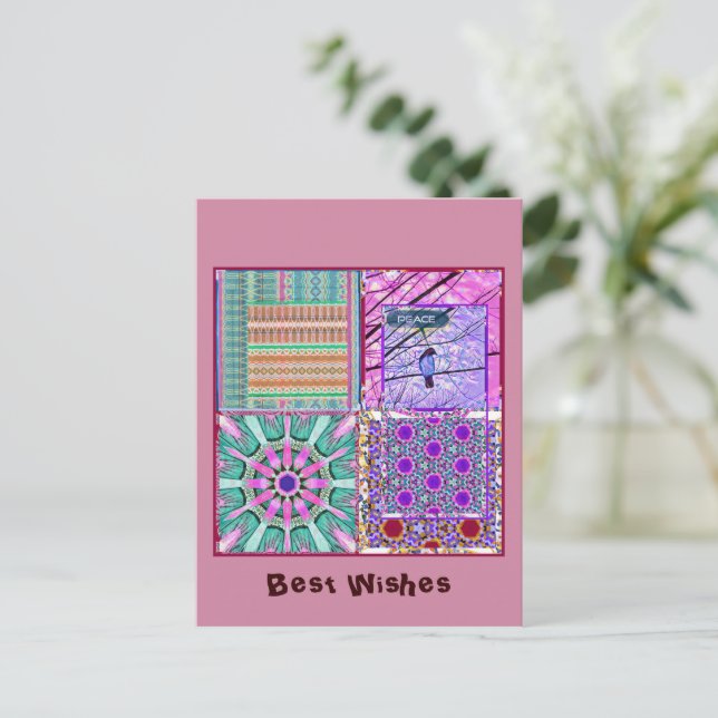 Azulejos Geometric Tiles with Bird of Peace Postkarte (Stehend Vorderseite)