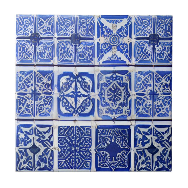 Azulejos geometrisch-blaue Fliesen (Vorderseite)