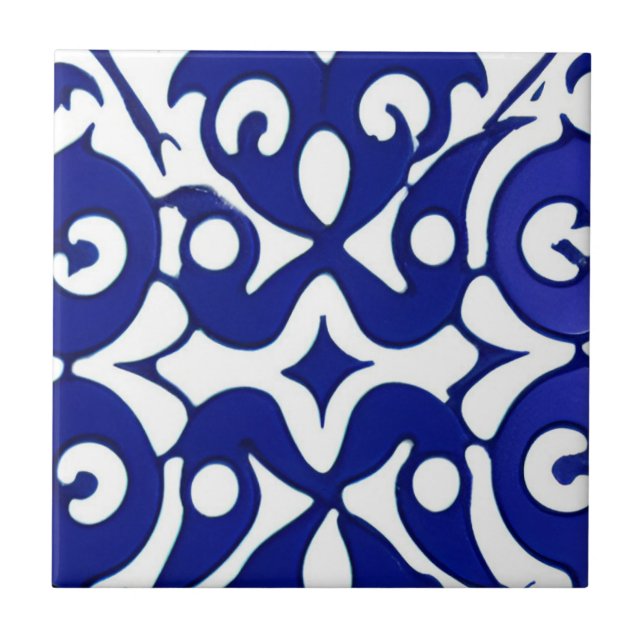 Azulejos indigo geometrische Kunst Fliese (Vorderseite)
