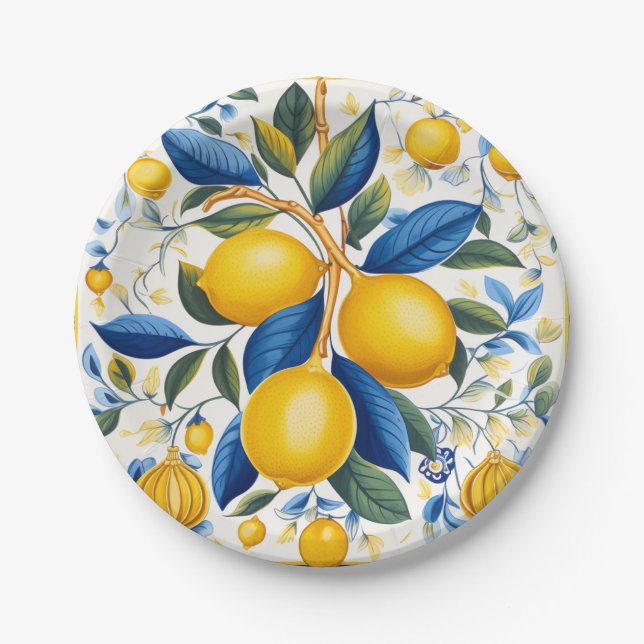 💙 💛 Azulejos Lemon Grove Paper Tellers Pappteller (Vorderseite)
