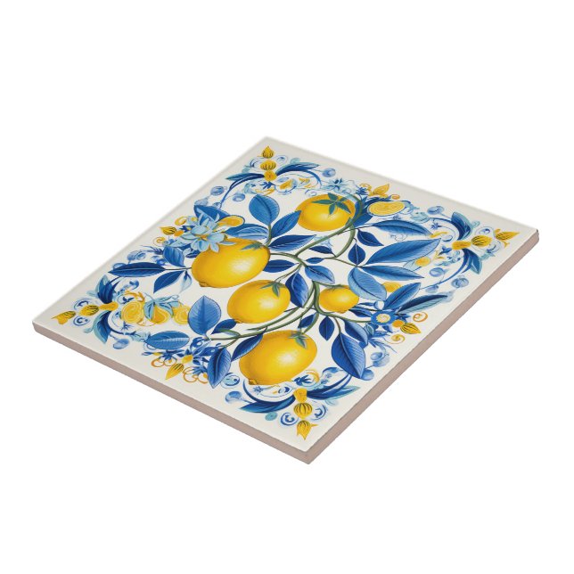 💛 💙 Azulejos mit Zitronen in blau und gelb Fliese (Seite)