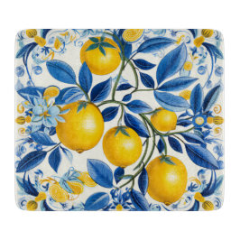 💛 💙 Azulejos mit Zitronen in blau und gelb Schneidebrett