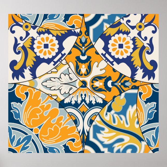 Azulejos Tiles Patchwork Vintages Hintergrundpapie Poster (Vorne)