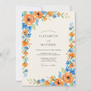 Azur-Amber-Ranunkel-Eukalyptus-Hochzeit Einladung