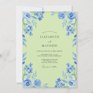 Azur Chartreuse Bemalte Hochzeit Einladung