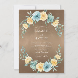 Azur-gelb gestaltete Hochzeit Einladung