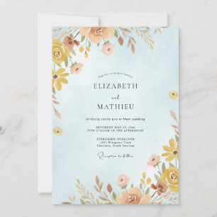 Azur-Gold-Wildflower-Hochzeit Einladung